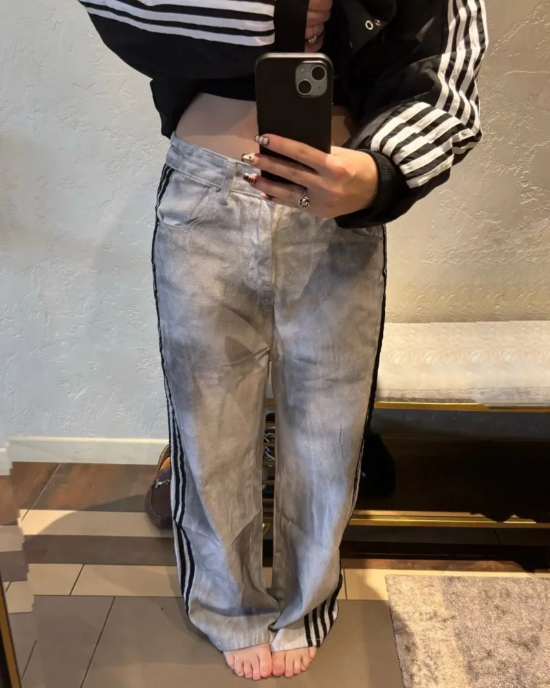 Y2K Jeans larghi Retro Vecchi lavati da uomo Pantaloni sportivi Harajuku a righe ricamati Donna Hip Hop Streetwear Pantaloni casual in denim a gamba larga