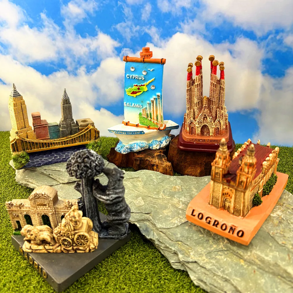 3D Resin Figurine Spain Sagrada Familia Madrid Puerta de Alcala | Cyprus Landmark Logrono Church Travel Souvenir Home Decor