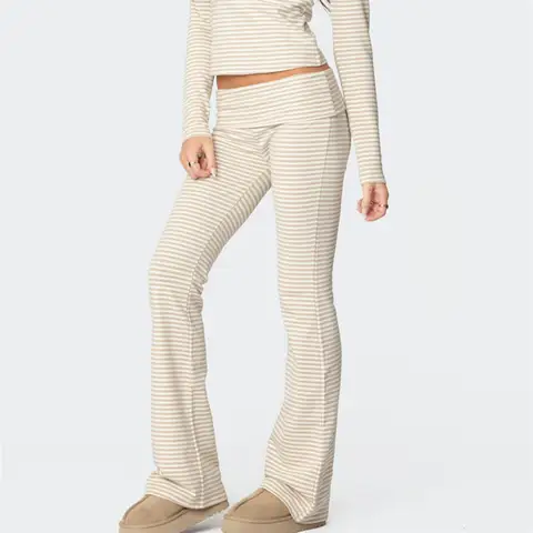 Fold Over Leggings Women Y2K Wide Leg Pants Low Waist Flare Sweatpants Loose Fit Lounge Yoga Pants Stretchy Baggy Bell Bottoms