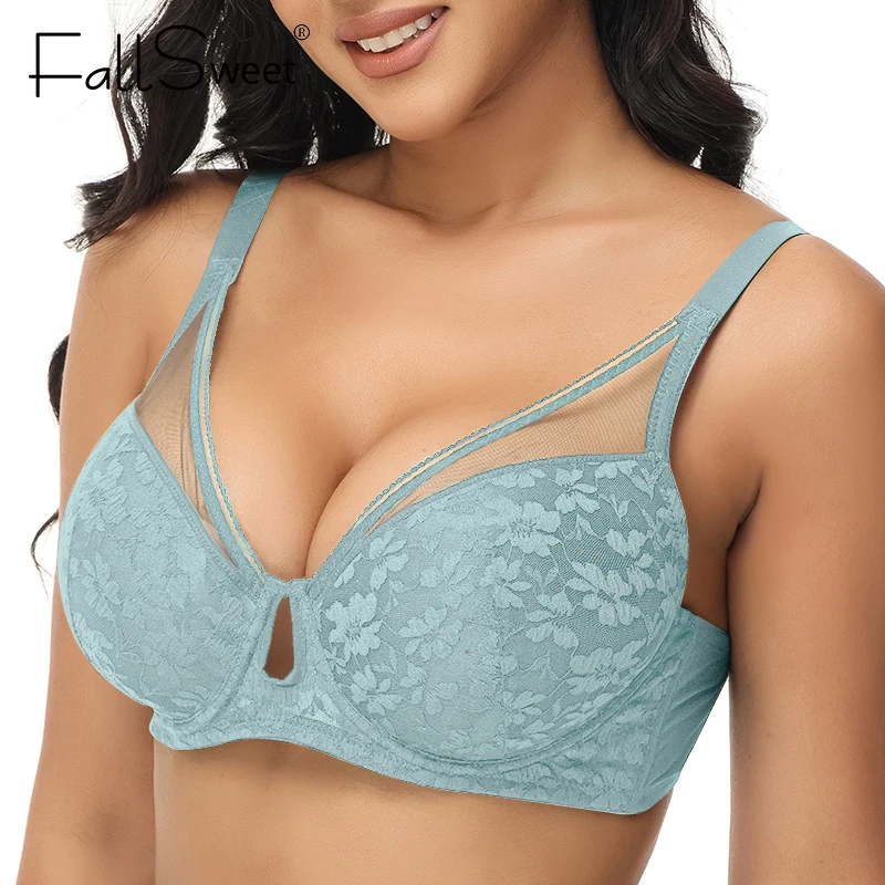 FallSweet Plus Size Bra for Women Push Up Underwire Bras Sexy Lace Lingerie Comfor Thin Cup Brassiere Femme Lingrie 34-44DD Cup