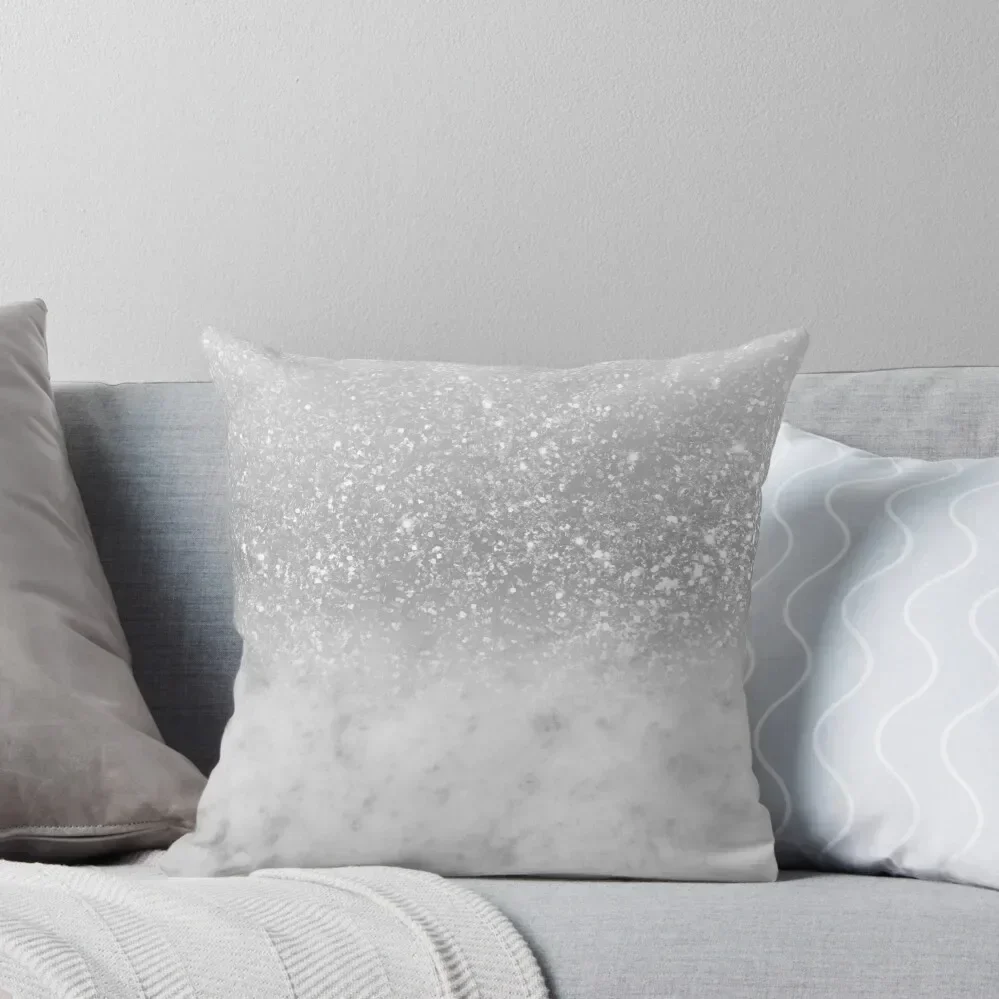 White Marble Silver Ombre Glitter Glam #1 (Faux Glitter) #shiny #gem #decor #art Throw Pillow Christmas Pillowcase pillow