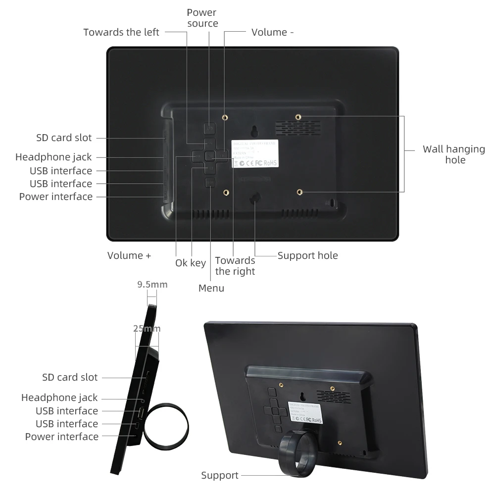 

Andoer 12.1 Inch Digital Photo Frame LED Screen Eletronic Picture Album High Resolution 1280*800(16:9) Clock Calendar 1080P HD