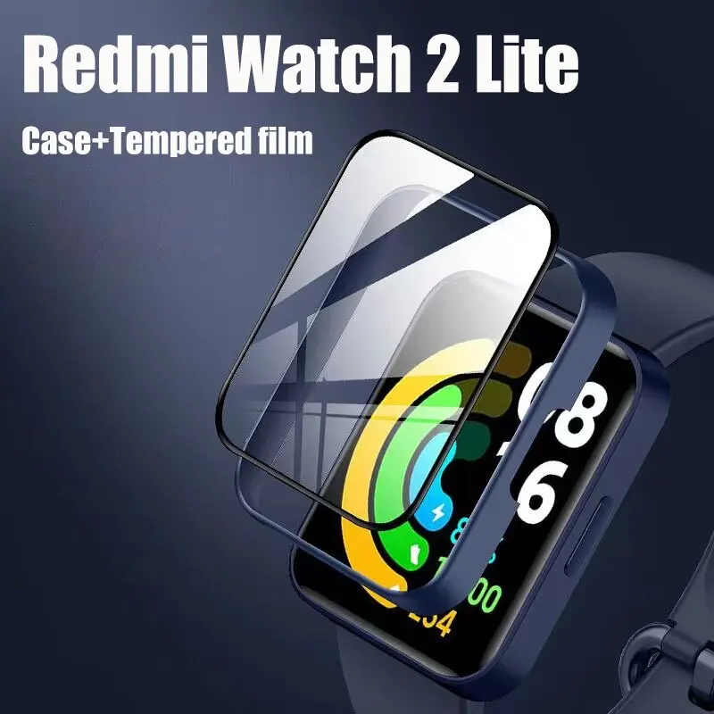 حافظة زجاجية + حافظة لساعة Redmi Watch 2 Lite ملحقات الكمبيوتر غطاء ممتص للصدمات مضاد للسقوط + واقي شاشة لساعة Xiaomi redmi watch2 lite