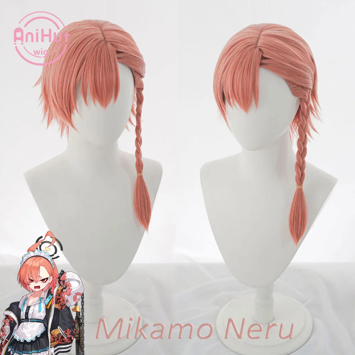 【AniHut】Mikamo Neru Orange 45cm Cosplay Wig Blue Archive Straight Heat Resistant Synthetic Hair Mikamo Neru Cosplay