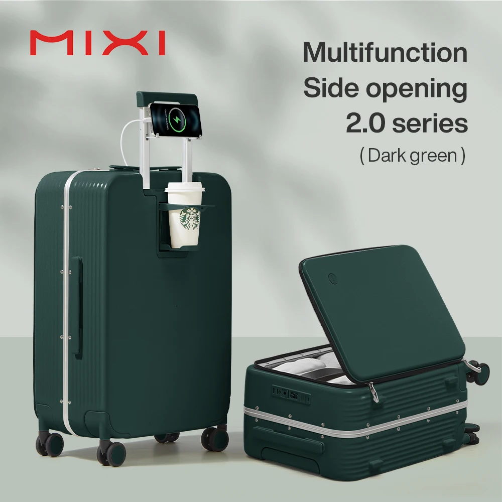 Mixi NIEUWE koffer met aluminium frame, handbagage met USB-poort, instapcabinebeker en telefoonhouder 20 24 inch