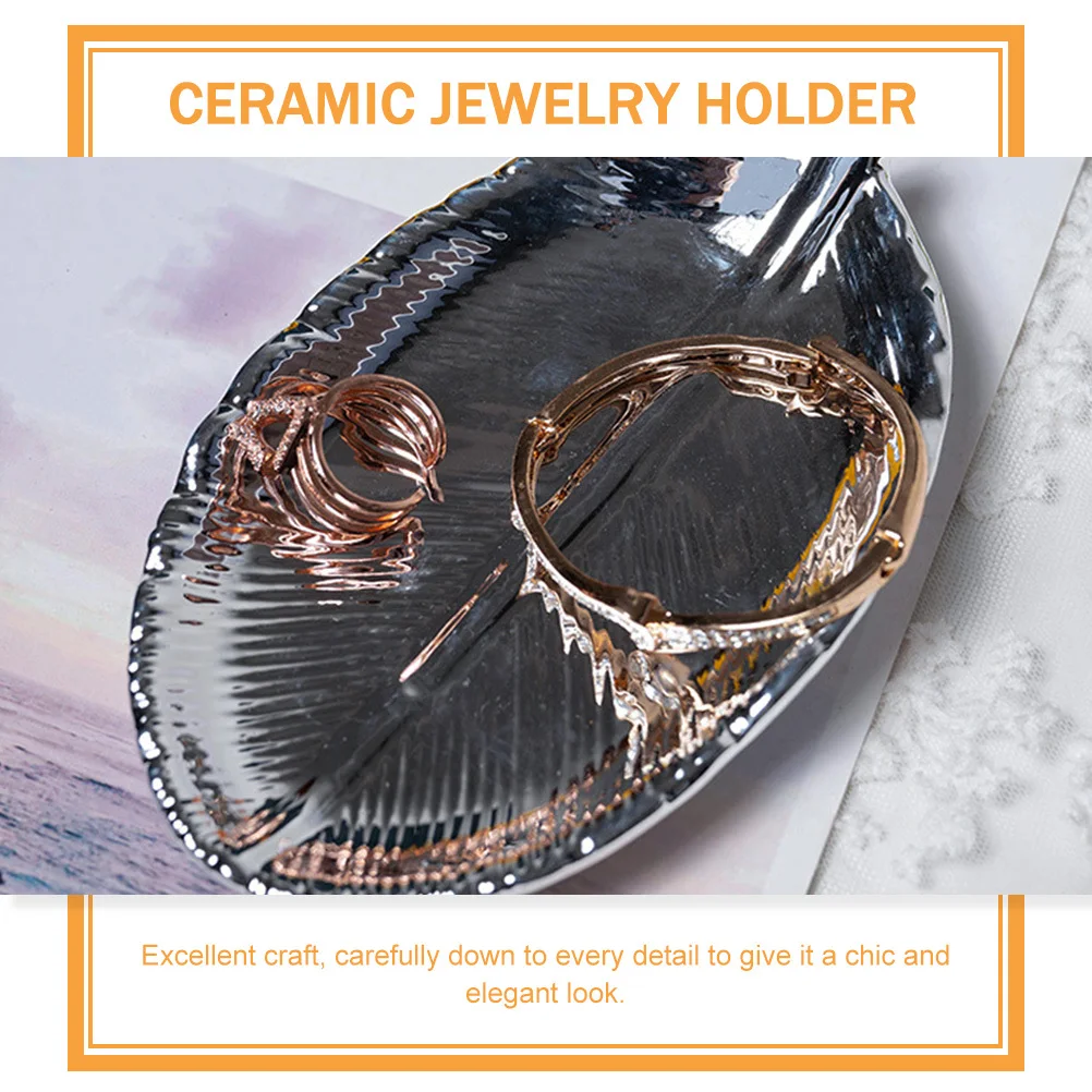 

Leaf Shape Ceramic Jewelry Dish Tray for Ring Earring Necklace Storage Decorative Trinket Holder Key Sundries Organizer Desktop