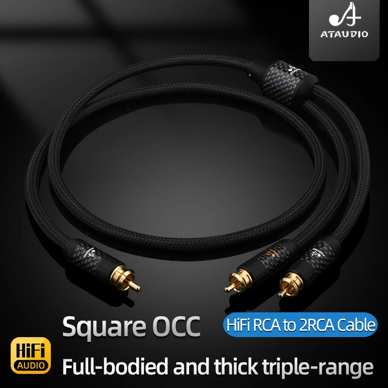 HiFi RCA to 2RCA Audio Cable Square OCC Conductor With RCA Male to 2RCA Male Cord for Amplifier Mixer