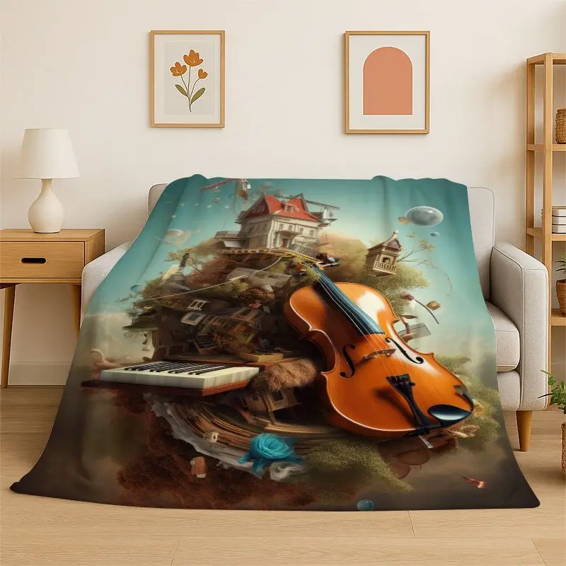 Rhythm Violin Cello Music Note Instrument Flannel Blanket Soft Throw Blanket for Bedroom Living Room Bed Travel Picnic Nap Cover