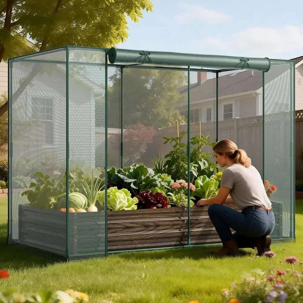 84.6 x 45.3 x 59 Galvanized Plant Protection Tent and Raised Garden Bed Combo with Window