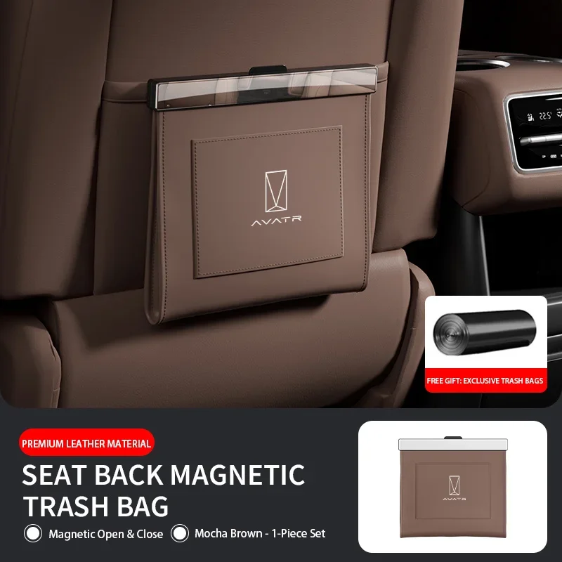 Car Trash Bag for Avatr 06 07 11‌ 12 Seat Back Car Garbage Bin Leather Magnet Closure Design Waterproof
