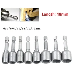1pc Hex Socket Magnetic Nut Screwdriver 1/4” Hex Shank Electric Drill Bits For Power Drills Drivers Socket 6-13mm