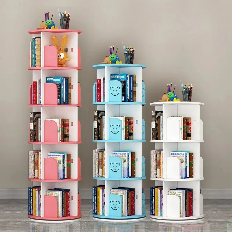 ‌360° Rotating Bookshelf for Kids Study - Space Saving Multi-Tier Floor Standing Organizer, Compact Storage Shelf Corner Unit