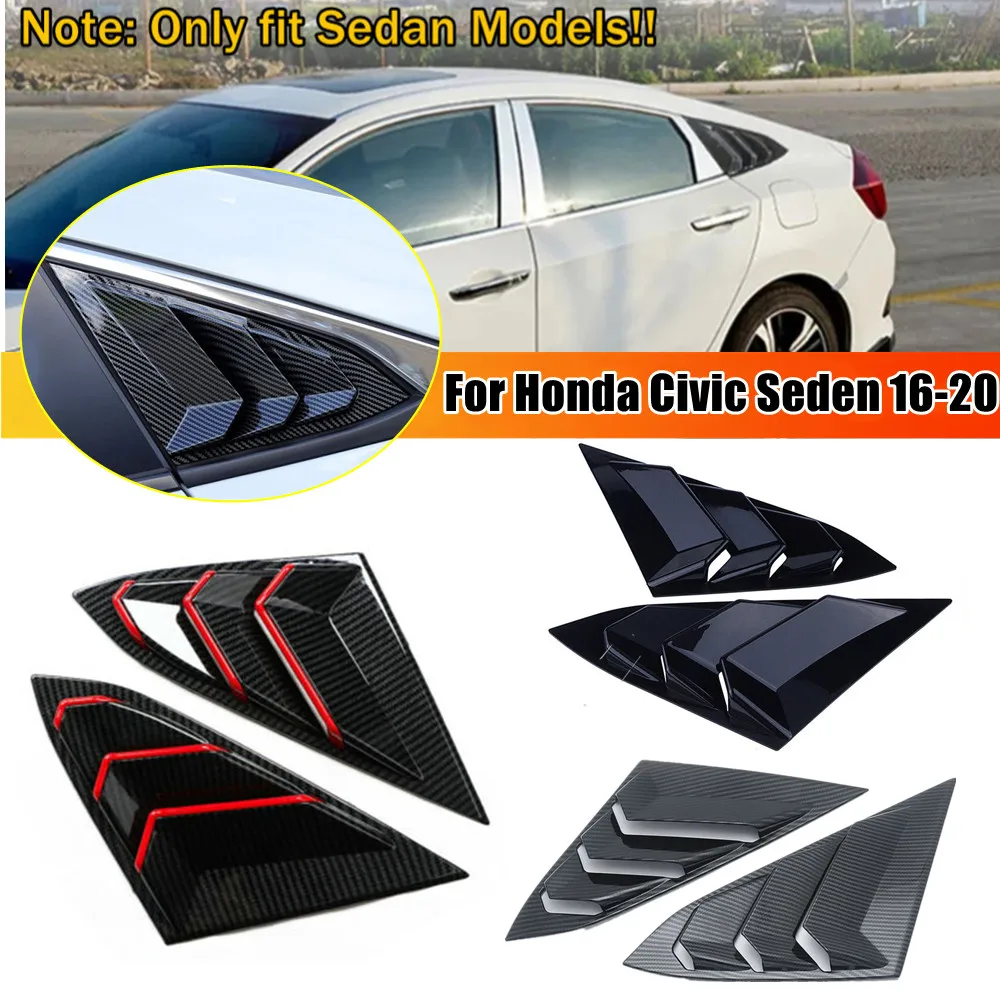 For Honda Civic 10th Gen 2016-2020 Rear Window Louver Shutter Cover Side Vent Trim Windshield Decoration Cover Car Accessories