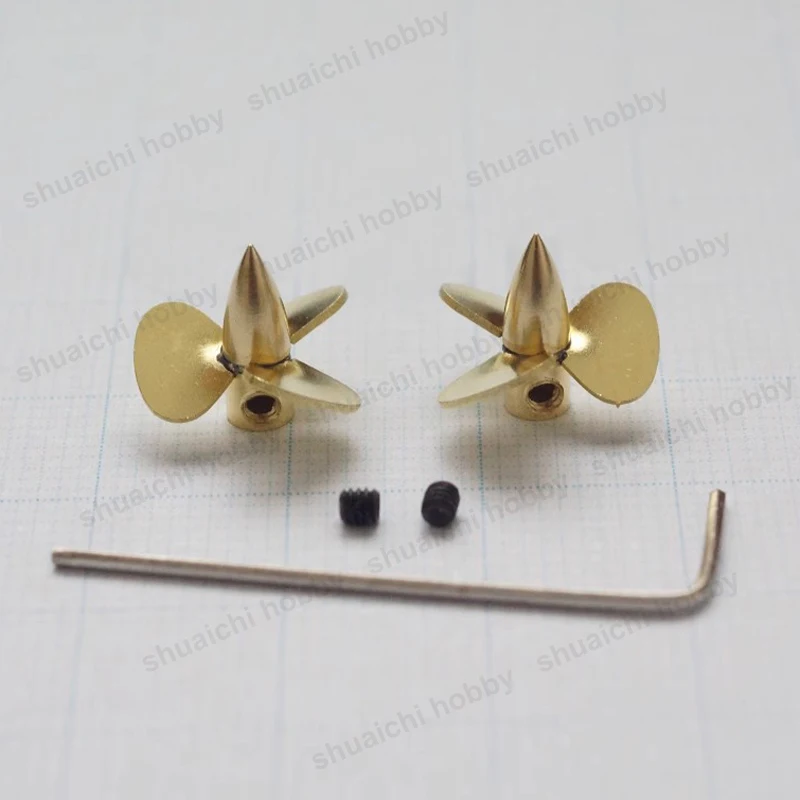 1 paio Dia 12.8mm foro albero elica a 3 pale 2mm 1.5mm ottone positivo negativo Paddle Parts per fai da te RC modello di barca nave assemblare