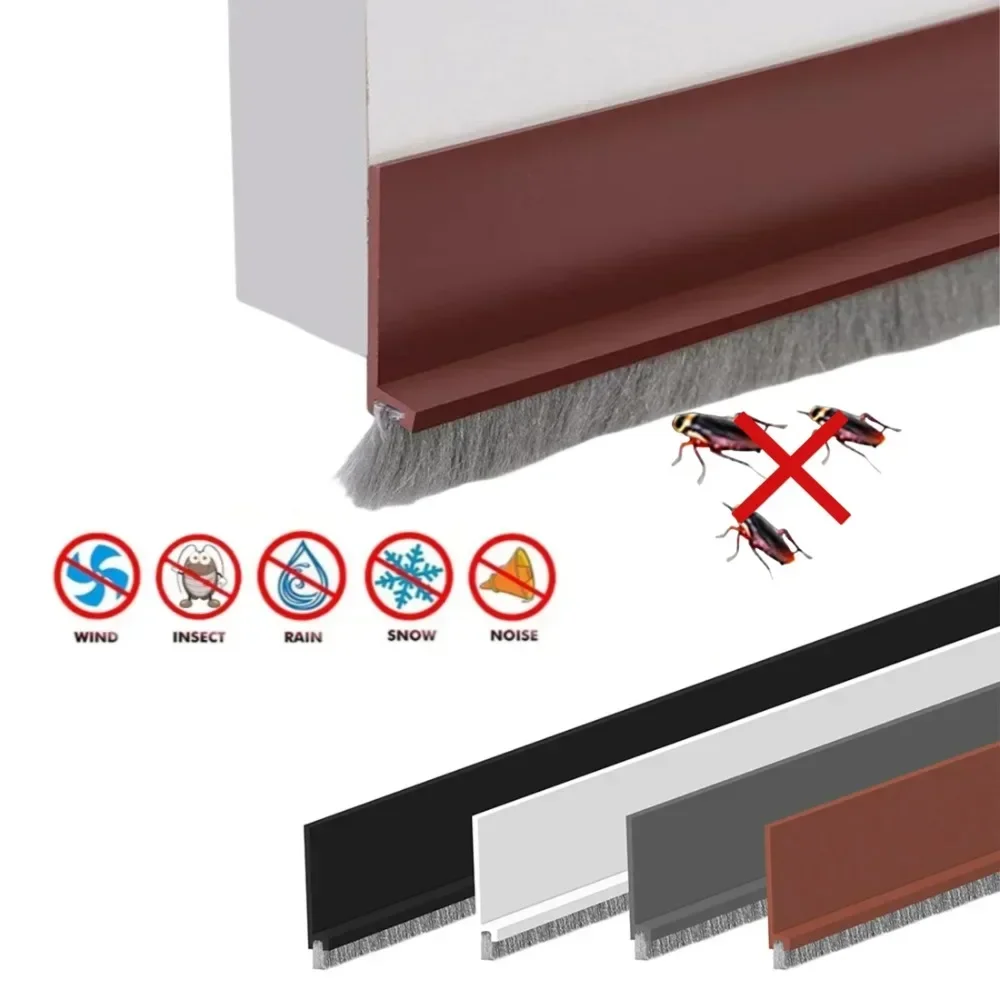 Door Bottoom Draft Stopper with Brush Wind Noise Reduction Seal Strip Under Door Sealing Blocker Guard Sealer Door Weatherstrip