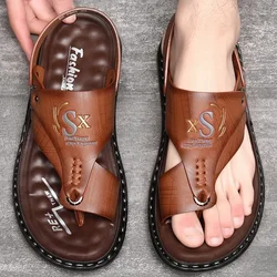 High Quality Men Sandals Luxury Leather Casual Sandal Outdoor  Non Slip Beach Shoes for Men Summer Sandalia Pinch-toe Flip-flops