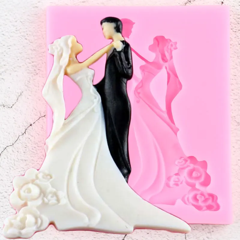 Bride Groom Silicone Mold DIY Wedding Cake Border Fondant Molds Candy Chocolate Gumpaste Clay Resin Moulds Cake Decorating Tools