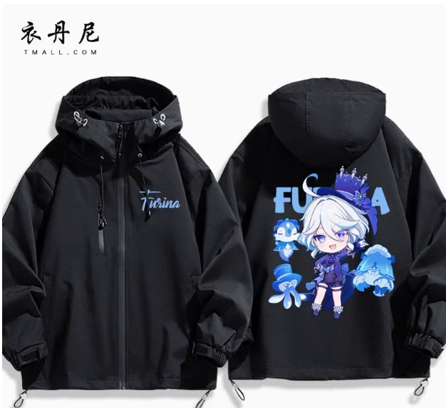 Anime Genshin Impact Focalors Hooded Outdoor Jackets Cosplay Autumn Winter student Men Women Coat Jacket Tops