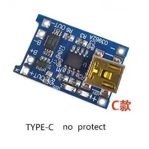 1A Li-ion Type-c/Micro/Mini USB 5V 18650 TP4056 Lithium Battery Charger Module Charging Board with Dual Functions Protection