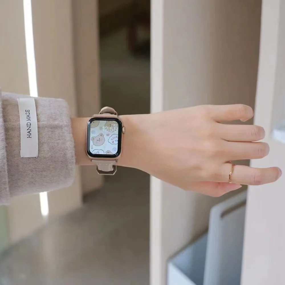 Leather Strap for Apple Watch 7 8 41/45mm 38/42mm Thin Slim Wristband for iWatch Band Ultra 49mm 40/44mm SE 6 5 4 3 2 1