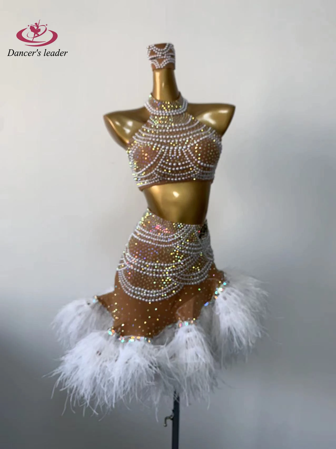 

Latin Dance Dress, High-end Custom Split Style Bra, Fluffy Tail, Samba, Rhinestone, Women's Adult Stage Professional Clothing