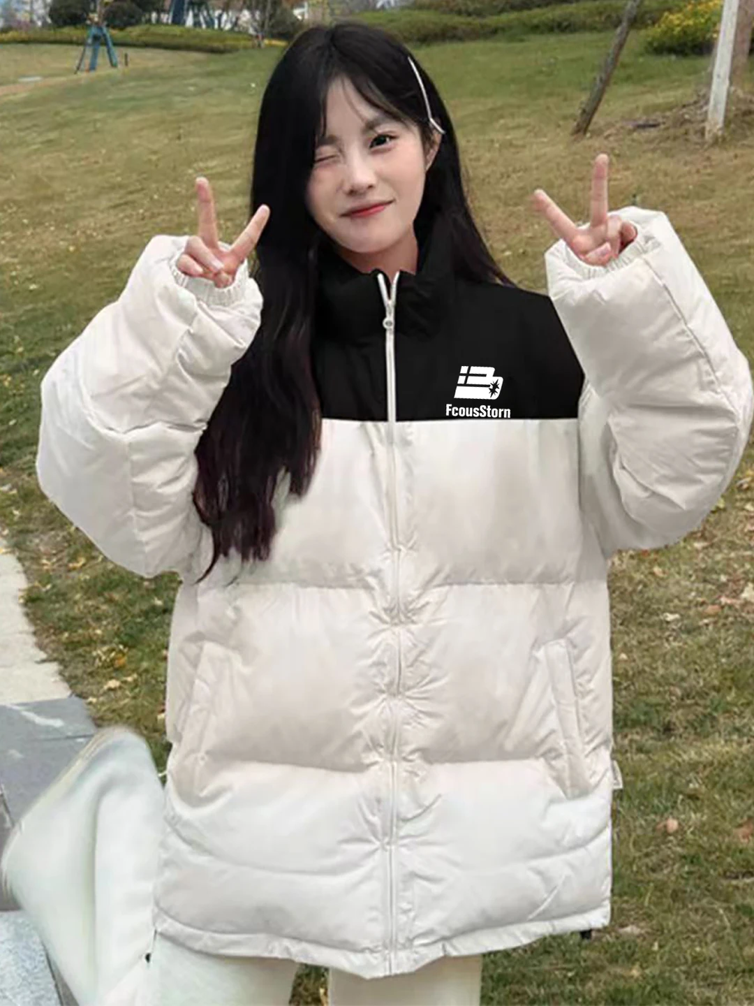 

American Simple Sle Design Sense Splicing down Cotton Jaet Women's Autumn Winter New Warm Thi Cotton Coat Outerwear