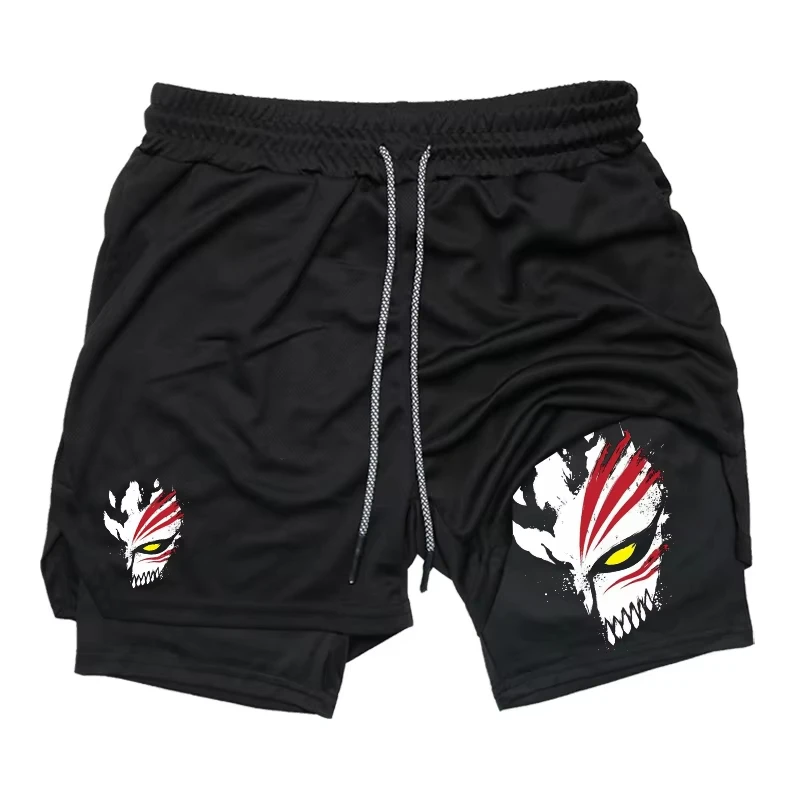Fashionable men's printed fitness shorts, suitable for casual fitness and sports wear, with double-layer 2-in-1 design RL0513