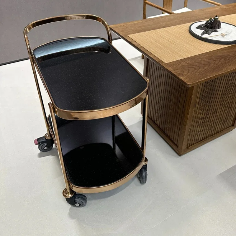 Utility Cart Wooden Trolley High-style Drink Luxury Hotel Cleaning Tool Professional Multipurpose Storage Rolling Double Dining