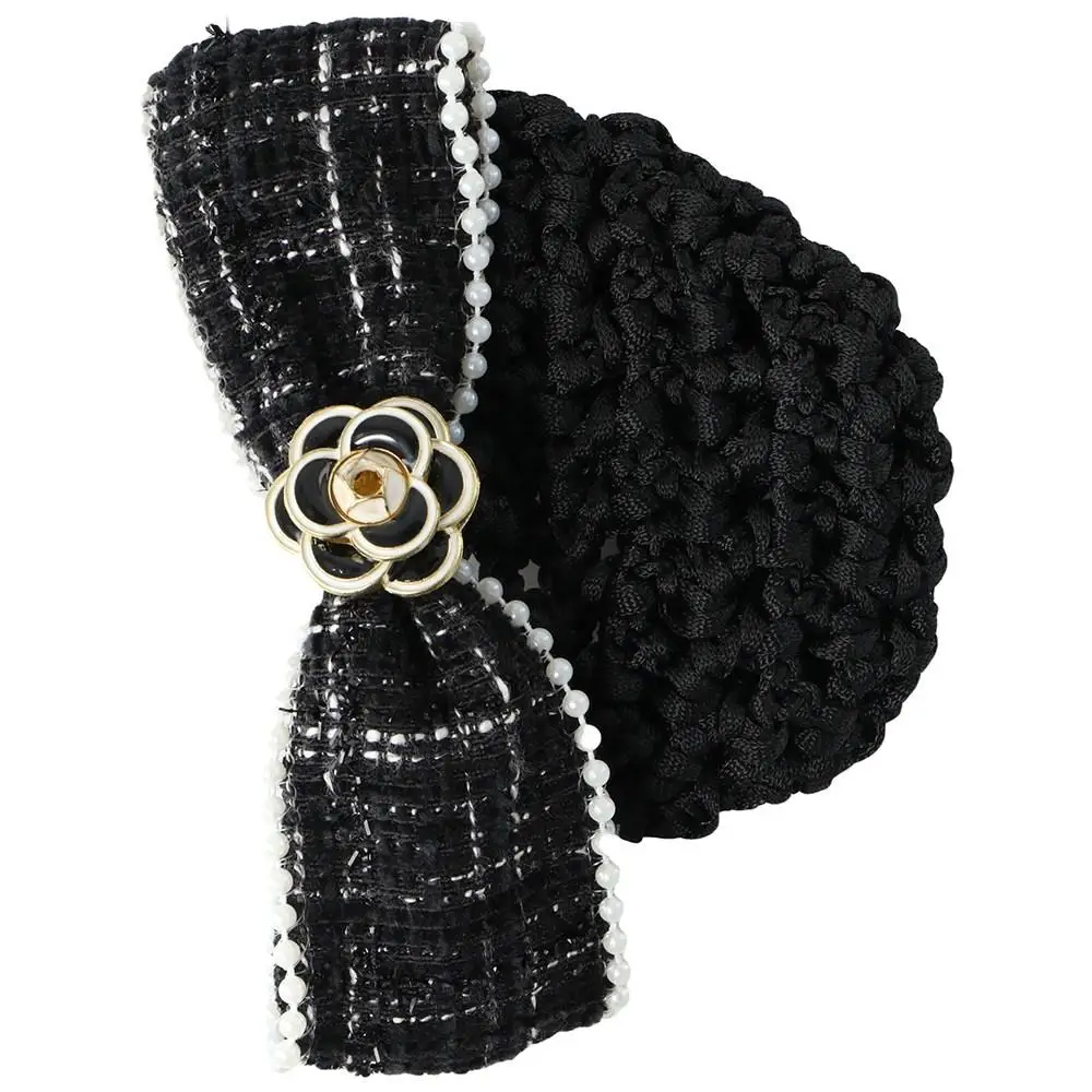 Hotel Cloth Camellia Airline Stewardess Headwear Professional Headdress Hairgrips Cover Net Korean Bun Snood Women Spring Clips