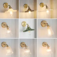 Nordic Japanese Brass Wall Lamp Bedroom Bedside Lamp Bathroom Cloakroom Background Wall Mirror Front Creative Glass Wall Lamp