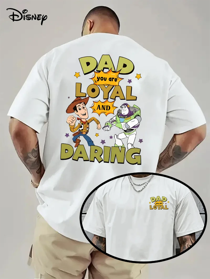 

Men's and Women's Disney Toy Story Buzz Lightyear and Woody T-shirts - Buzz's Iconic "Daddy Loyalty" Slogan and Badge Print