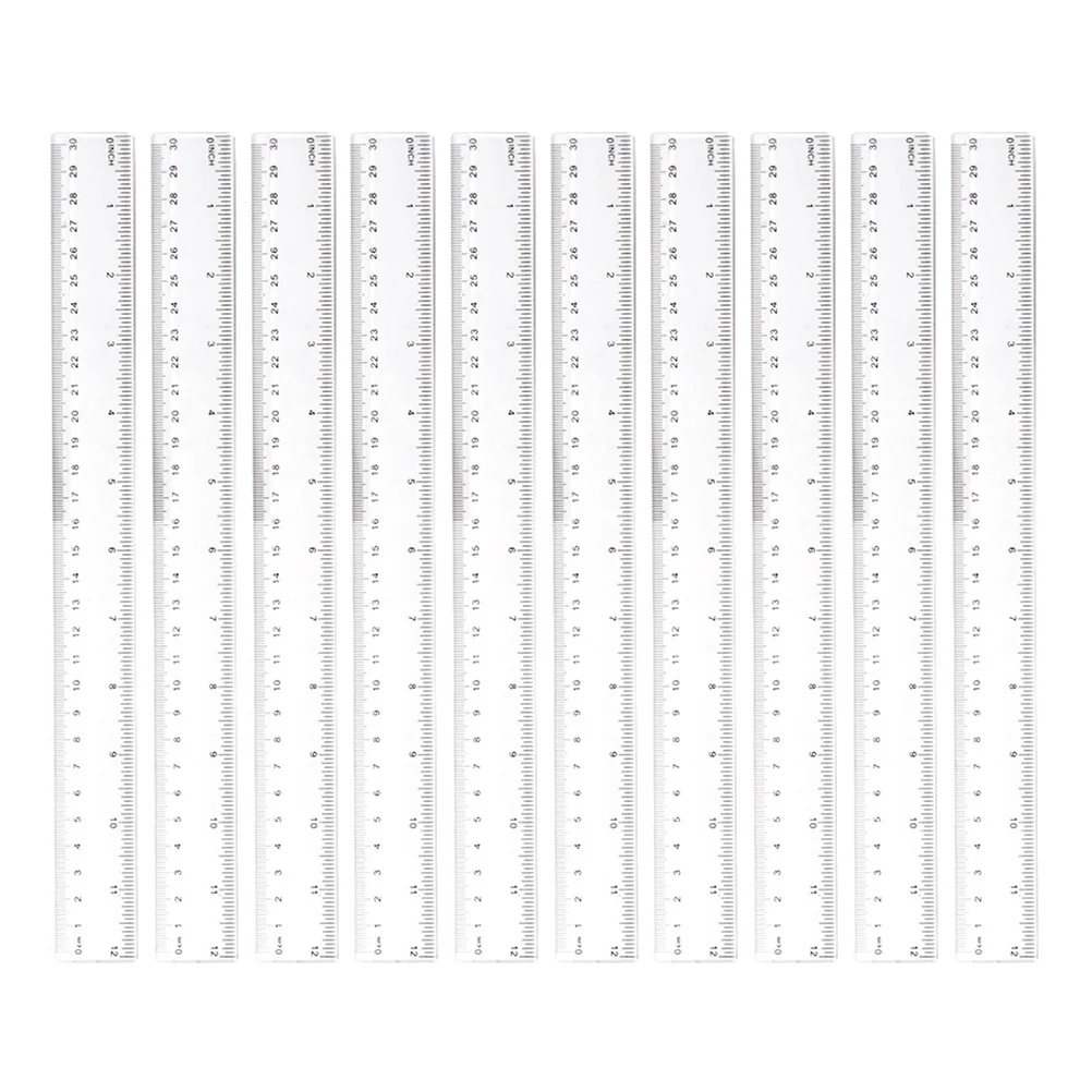 20pcs Clear Plastic Ruler 12 Inch Centimeters Inches Measurement Lightweight Straight Edge For School Office Drawing