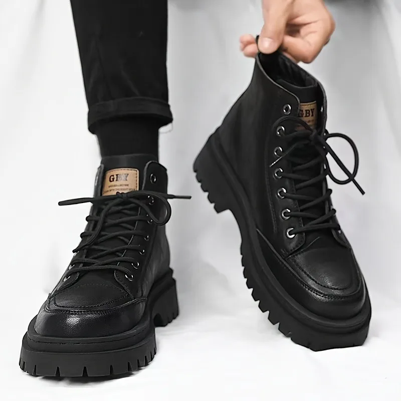 

Men Fad Short Boots Outdoor Comfort Men Ankle Boot Lace-Up High Top Leather Boots Retro British Style Tooling Boots Botas Hombre