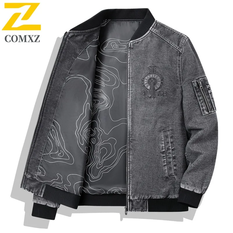 

COMXZ 2025 Factory Direct Утолщенная джинсовая куртка на флисовой подкладке Тонкая мужская осенне-зимняя новая мужская повседневная куртка из шерпа Теплое хлопковое пальто
