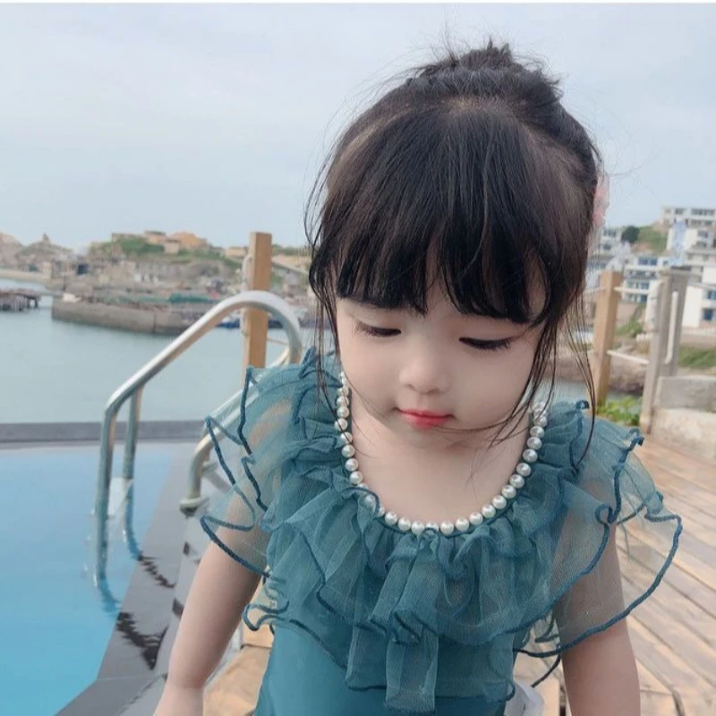 Childrens Swimsuit Girls Cute Lace Back Beaded Korean Childrens Princess Girls Fahsionable Stylish Baby Swimsuit