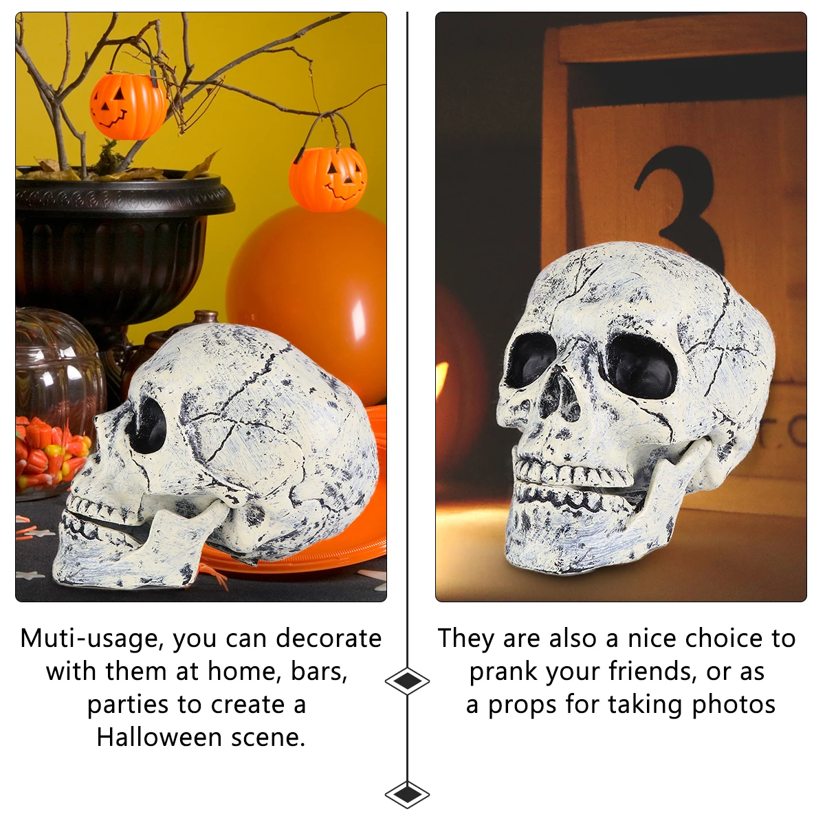 

Halloween Skull Head Bone Ornament Realistic Haunted House Decoration Spooky Atmosphere Horror Party Props Halloween Skull