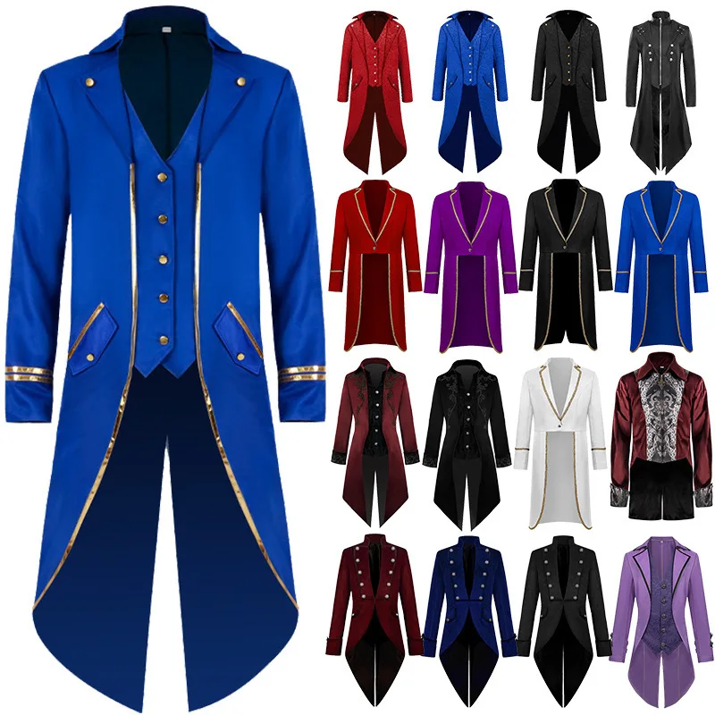

Men's Medieval Costume Red Tailcoat Fake Two-Piece Ball Gown Cosplay Costumes Drama Tuxedos Masquerade Parties Halloween Jacket