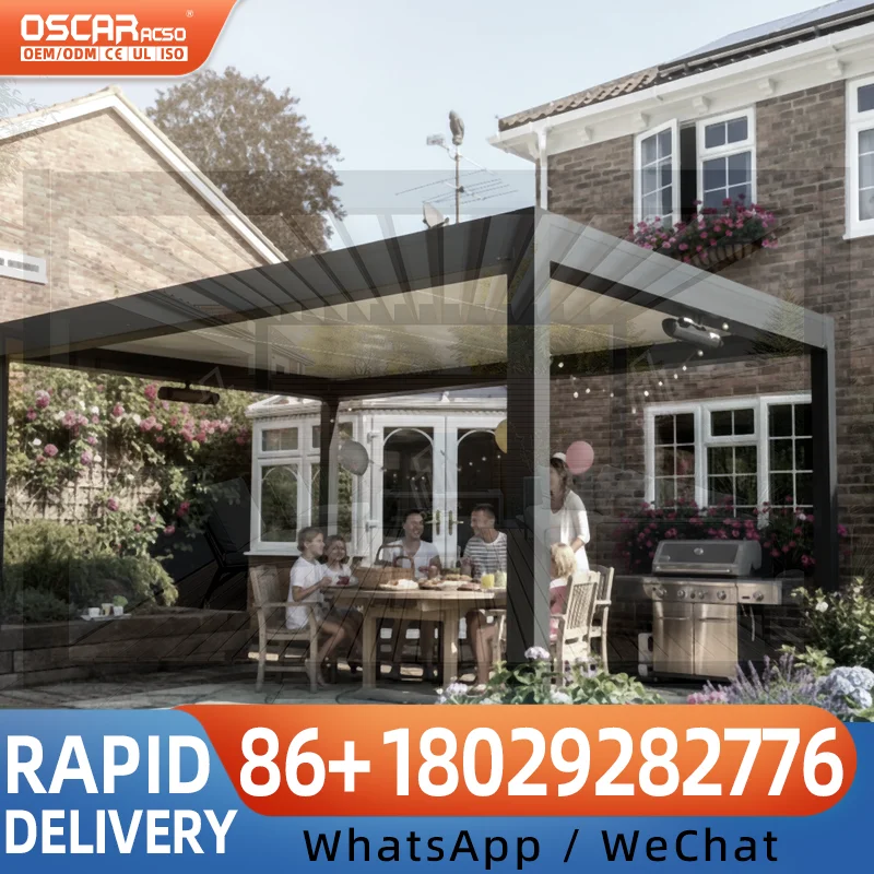 Electric Retractable Aluminum Louvered Pergola Waterproof Outdoor Terrace Canopy Smart Control pergola