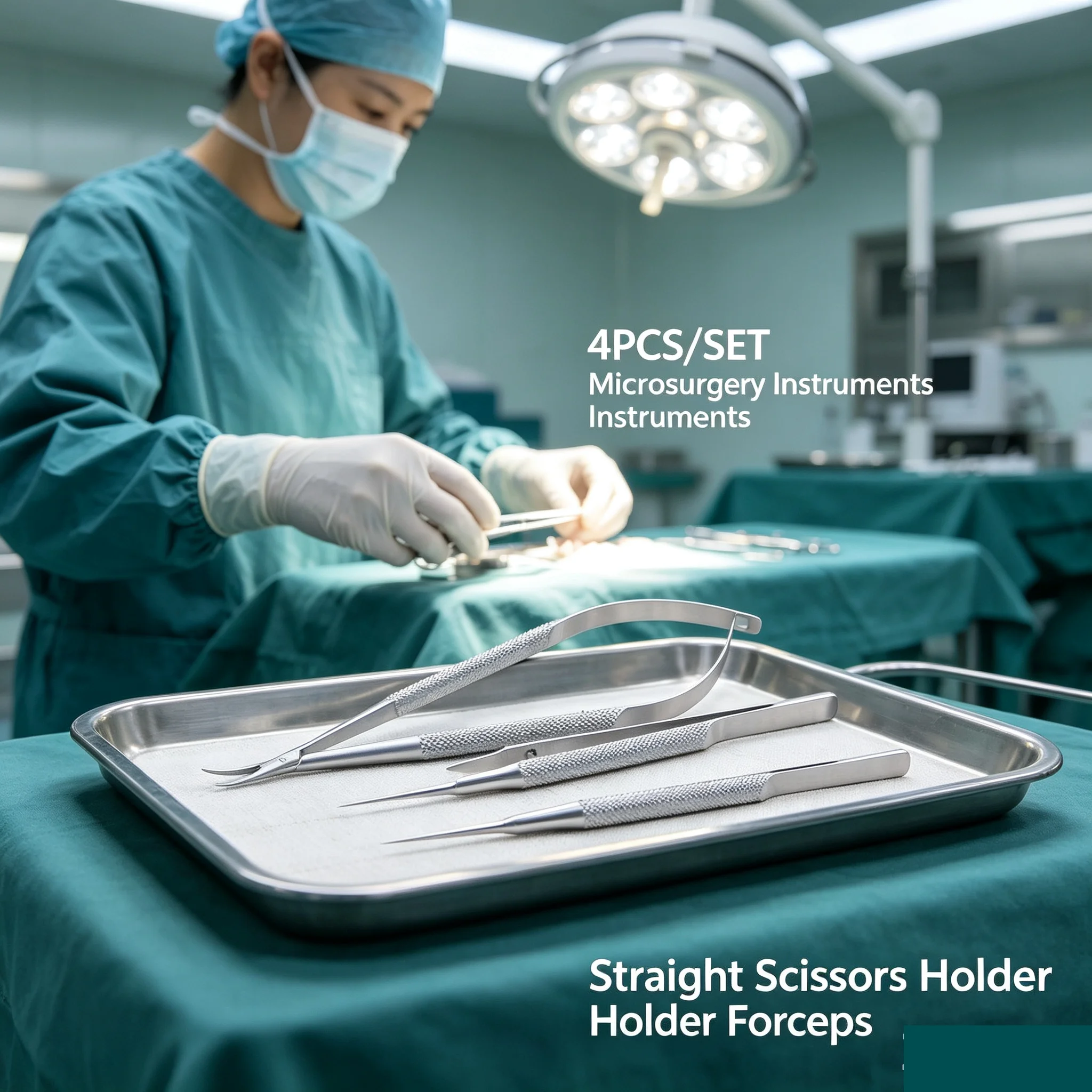 4pcs/set ophthalmic microsurgical instruments 12.5cm scissors+Needle holders +tweezers stainless steel surgical tool