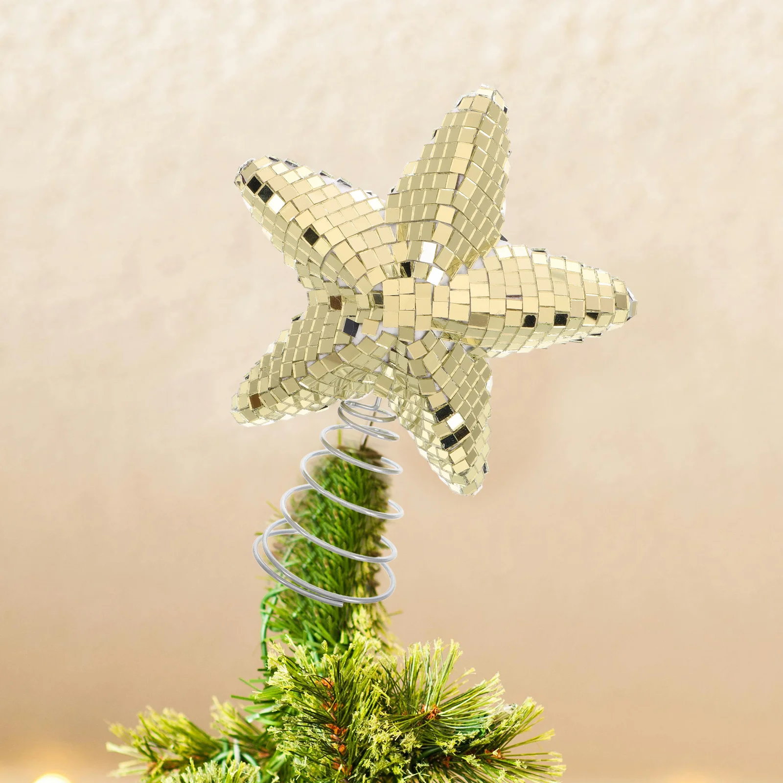 

15Cm Golden Star Tree Topper Christmas Tree Decoration Glittering Disco Ball Ornament Shiny Holiday Treetop for Festive Home
