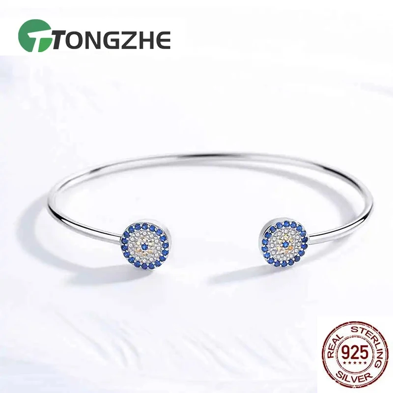 

TONGZHE 925 Sterling Silver Evil Eye Bangles & Bracelet Blue Eye Designer Bracelets for Women Luxury Snake Chain Turkey Jewelry