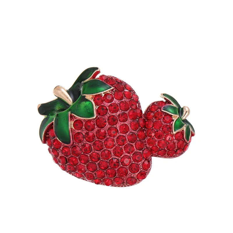 Cross-border full diamond double strawberry brooch fashionable versatile alloy fruit corsage accessories wholesale pin