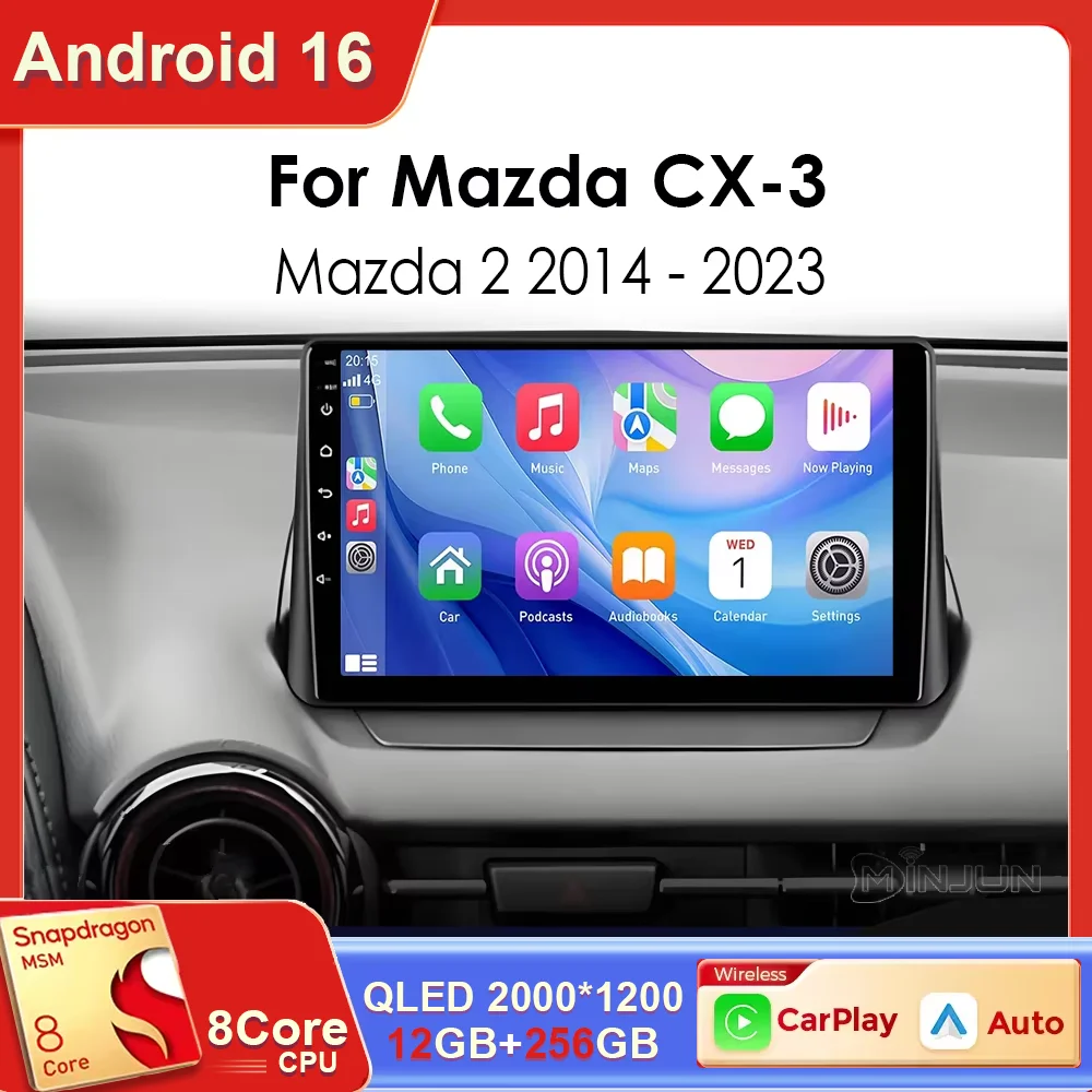 Android 16 Carplay Auto para Mazda CX-3 DK Mazda 2 DJ 2014 - 2023 Qualcomm Radio para Auto Reproductor Multimedia de Video Navegación GPS