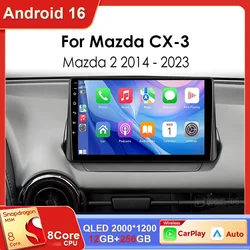 Android 16 Carplay Auto For Mazda CX-3 DK Mazda 2 DJ 2014 - 2023 Qualcomm Car Radio Multimedia Video Player Navigation GPS