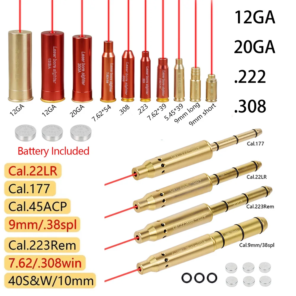 .22LR Laser Bore Sighter .177 .223Rem 9mm/.38spl 300WIN .30-06 8X57JS Barrel for Pistol Rifle Airsoft Cartridge Collimator