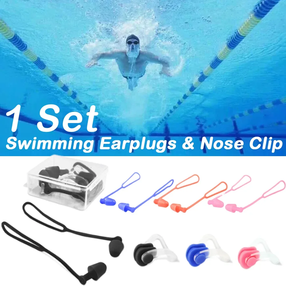 

3Pcs Silicone Nose Clip Ear Plugs for Swimming Waterproof Anti-choking Diving Suit Earplugs with Cord Swimming Accessories