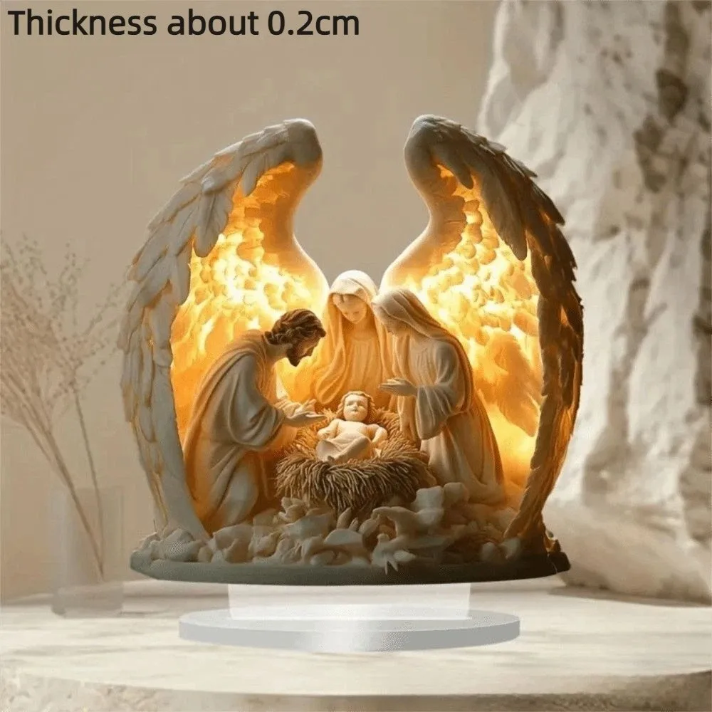 2D المهد المسطح الاكريليك تمثال مسطح الاكريليك الصلاة يسوع الولادة المشهد زخرفة الكنيسة الدينية الملاك الديكور السنة الجديدة ديكور