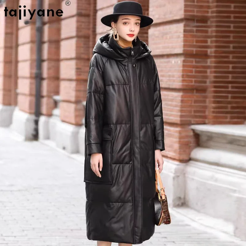 Piumino in vera pelle di tagikistan donna con cappuccio inverno 2023 caldo cappotto di vera pelle di pecora Casual lungo allentato parka Chamarras Mujer