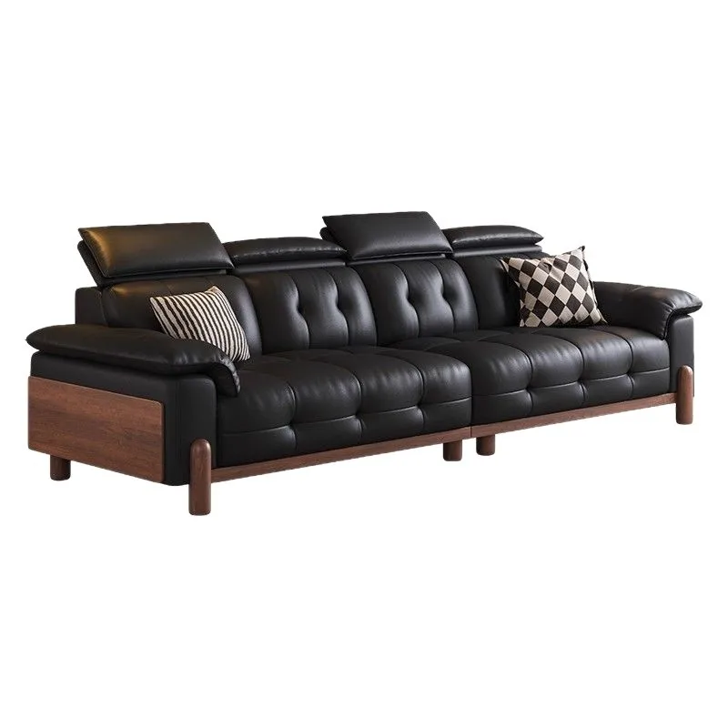Medieval leather sofa living room retro style small apartment home black leather art sofa
