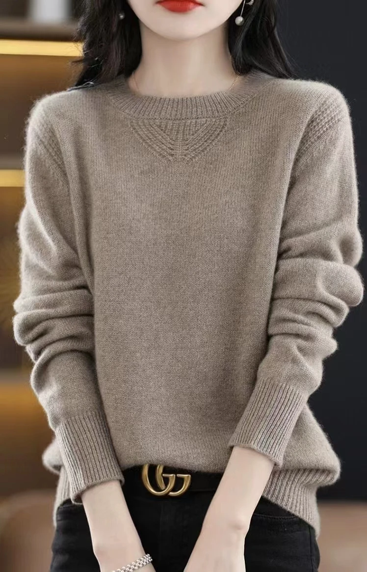 2023 New Cashmere Sweater Women O-Neck Pullover Autumn /winter Casual Knit Tops Solid Color  Cashmere Sweater Women